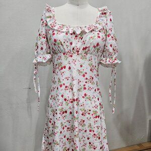 Miss Selfridge Strawberry Square Neck Tie Sleeve Textured Mini Smock Dress